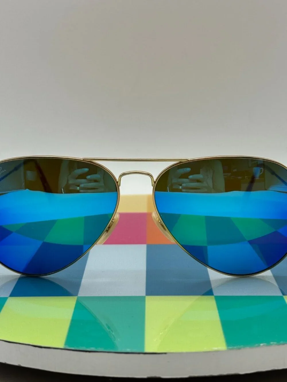 Ray-Ban Large RB3026 112/17 Gold Frame Sunglasses/Blue Flash Mirrored Lenses
